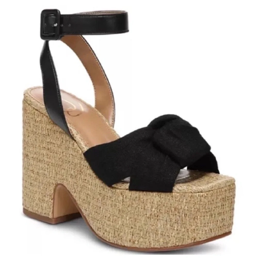 Sam Edelman Black Knotted Espadrille Platform Heels NWOT - Picture 2 of 15
